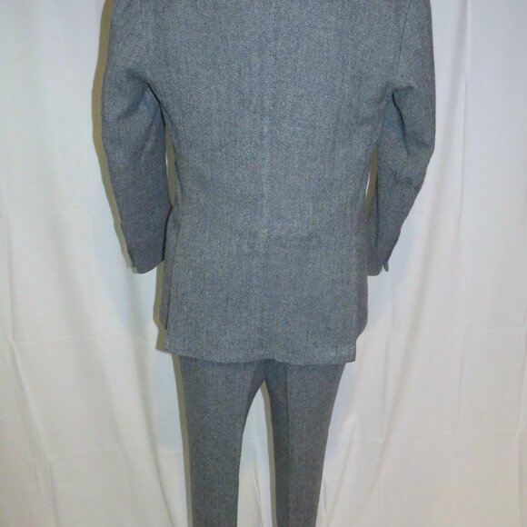 Orazio Luciano Bespoke Pale Bluish Gray Herringbone Tweed Three Piece Suit 42 - Picture 3 of 16